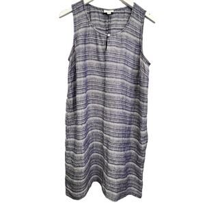 Pure‎ Jill Linen Midi Dress Blue Blue Size MT Sleeveless Striped Shift Pockets